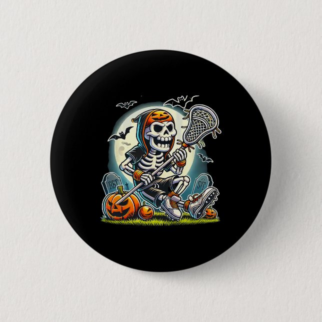 Halloween Skeleton Lacrosse  6 Cm Round Badge (Front)