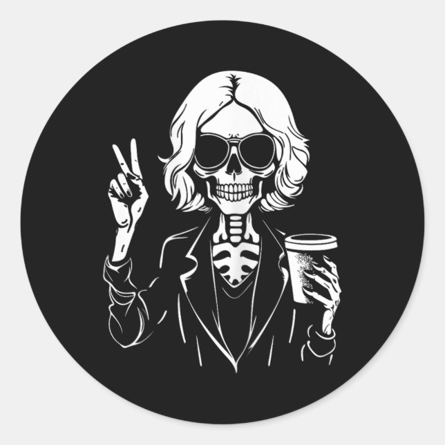 Halloween Skeleton Lazy Drinking Cup Coffee Costum Classic Round Sticker (Front)