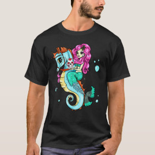 Halloween Skeleton Mermaid Sugar Skull Sea Horse T-Shirt