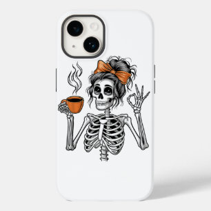 Halloween Skeleton Messy Bun Coffee Case-Mate iPhone 14 Case
