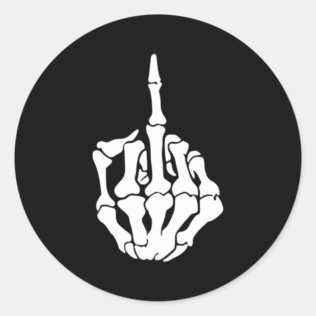 Halloween Skeleton Middle Finger Classic Round Sticker (Front)