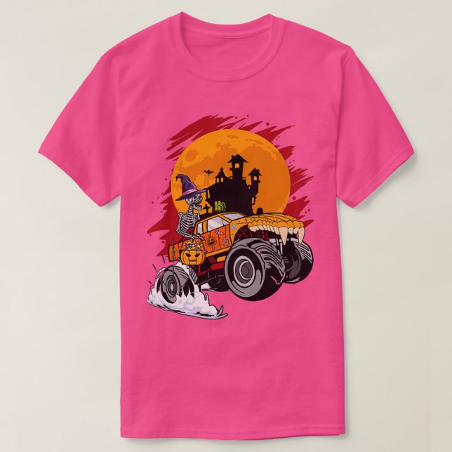 Halloween Skeleton Monster Truck Boys Toddler Kids T-Shirt (Design Front)