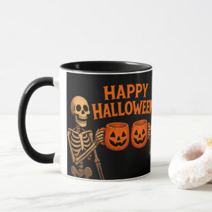 "Halloween Skeleton Mug with Pumpkin Cups – Spooky