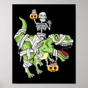 Halloween Skeleton Mummy Dinosaur T rex Fun Hallow Poster