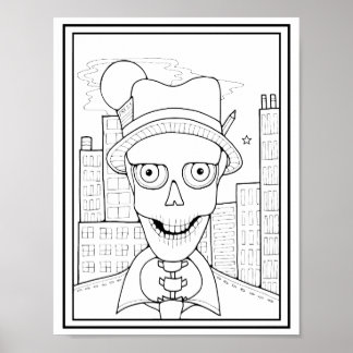 Halloween Skeleton Newsman Press Colouring Page Ar Poster