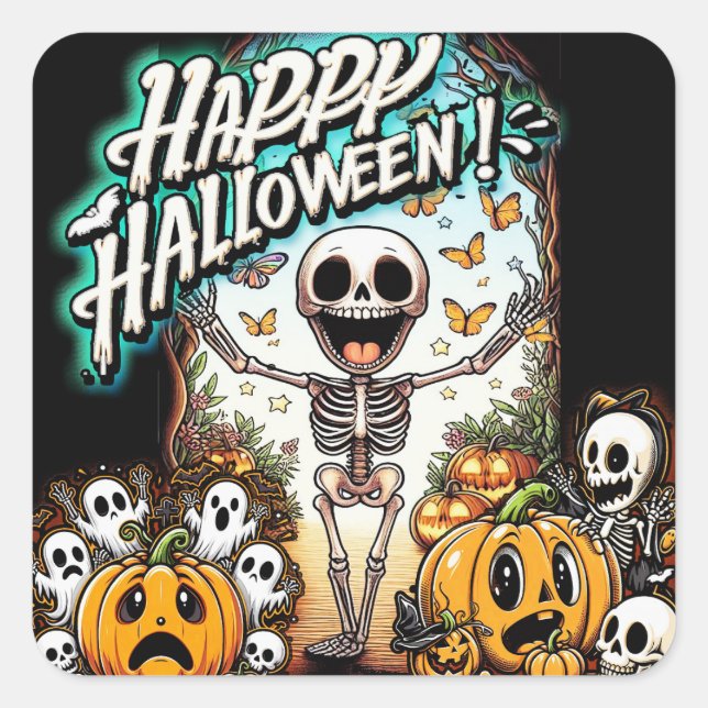 Halloween Skeleton no1 Classic Square Stickers (Front)