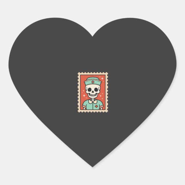 Halloween Skeleton Nurse Stamp Design_1 Heart Sticker (Front)