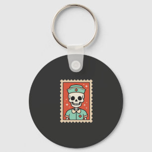Halloween Skeleton Nurse Stamp Design_1 Key Ring