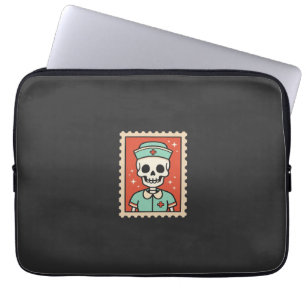 Halloween Skeleton Nurse Stamp Design_1 Laptop Sleeve