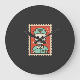 Halloween Skeleton Nurse Stamp Design_1 Large Clock