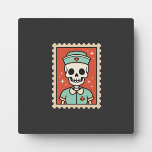 Halloween Skeleton Nurse Stamp Design_1 Plaque