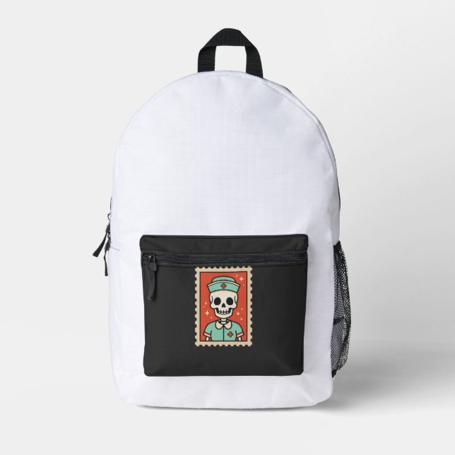 Halloween Skeleton Nurse Stamp Design_1 Printed Backpack (Front)