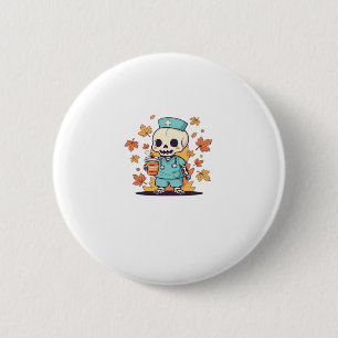 Halloween Skeleton Nurse With Coffee Classic T-Shi 6 Cm Round Badge