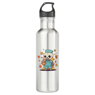 Halloween Skeleton Nurse With Coffee Classic T-Shi 710 Ml Water Bottle