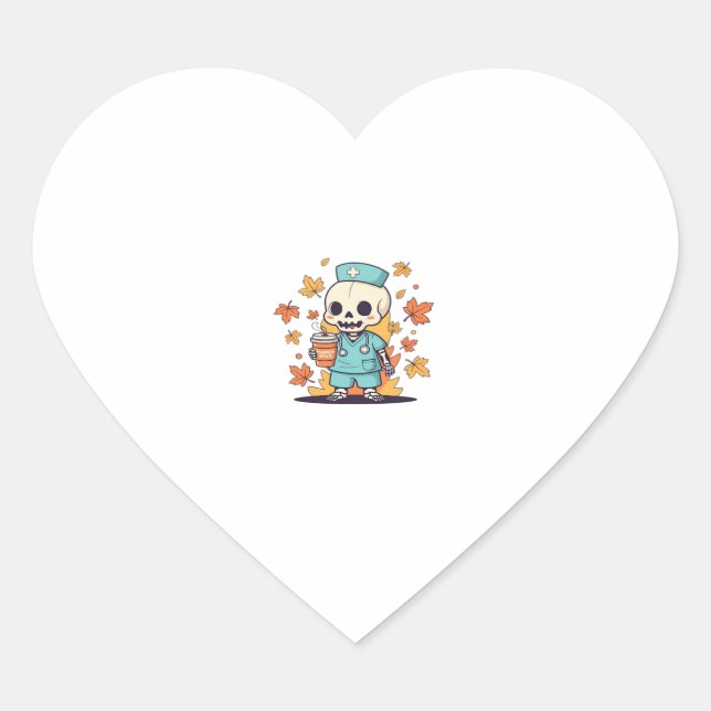 Halloween Skeleton Nurse With Coffee Classic T-Shi Heart Sticker (Front)