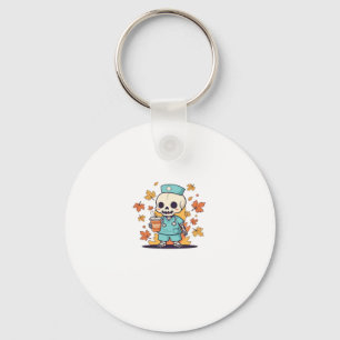Halloween Skeleton Nurse With Coffee Classic T-Shi Key Ring