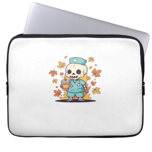 Halloween Skeleton Nurse With Coffee Classic T-Shi Laptop Sleeve