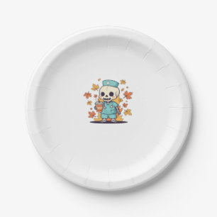 Halloween Skeleton Nurse With Coffee Classic T-Shi Paper Plate