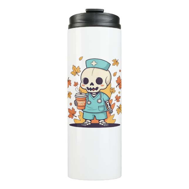 Halloween Skeleton Nurse With Coffee Classic T-Shi Thermal Tumbler (Front)