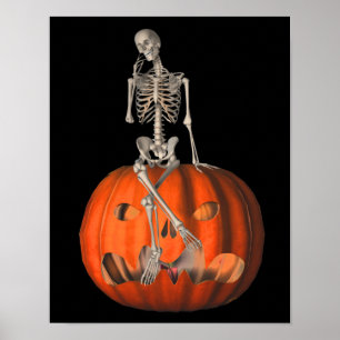 Halloween Skeleton On Jack O Lantern Pumpkin Poster