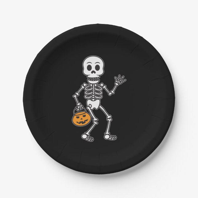 Halloween Skeleton Party Paper Plates (Front)