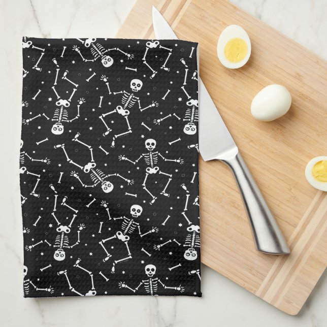 Halloween Skeleton Pattern Tea Towel (Quarter Fold)