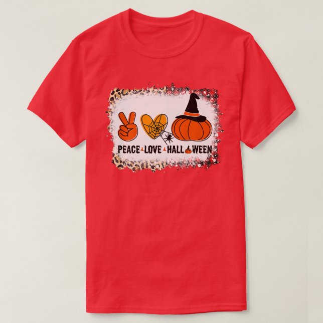 Halloween Skeleton Peace Love Halloween With Scary T-Shirt (Design Front)