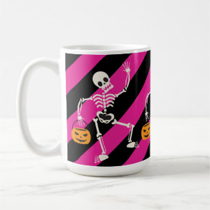 Halloween Skeleton Pink / Black Striped Coffee Mug