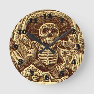 Halloween Skeleton Pirate Round Clock