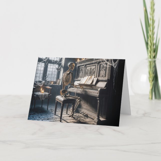 Halloween Skeleton Playing a Piano Card (Front)