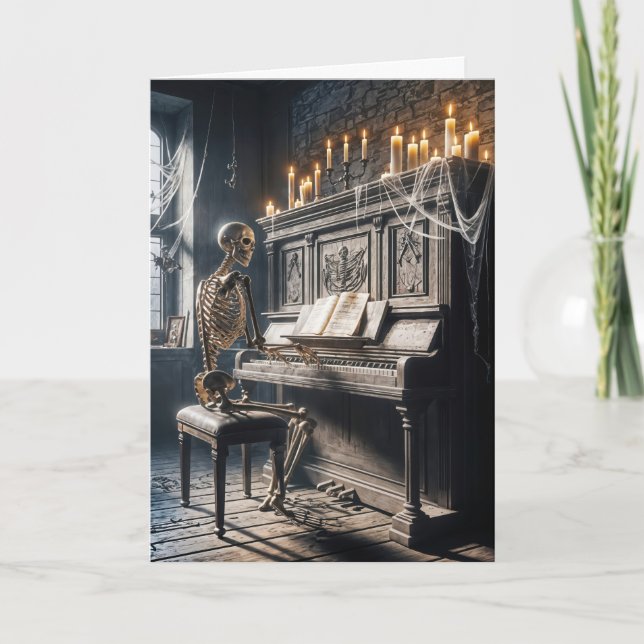Halloween Skeleton Playing a Piano Card (Front)