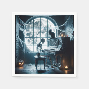 Halloween Skeleton Playing a Piano Napkin