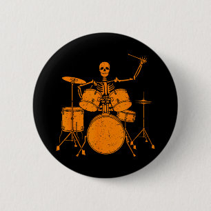 Halloween Skeleton Playing Drum Cute Funny Drums G 6 Cm Round Badge