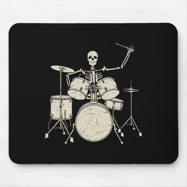 Halloween Skeleton Playing Drum Cute Funny Drums G Mouse Mat (Front)
