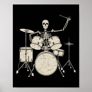 Halloween Skeleton Playing Drum Cute Funny Drums G Poster