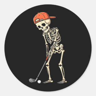 Halloween Skeleton Playing Golf Funny Golfer Boys Classic Round Sticker