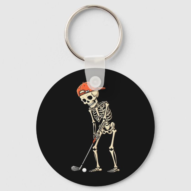 Halloween Skeleton Playing Golf Funny Golfer Boys Key Ring (Front)