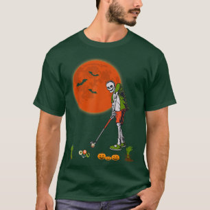 Halloween Skeleton Playing Golf Scary Pumpkins Pla T-Shirt