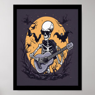 Halloween Skeleton Playing Guitar Music Funny Skul Poster