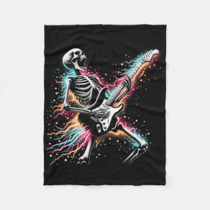 Halloween Skeleton Playing Guitar - Rock And Roll  Fleece Blanket