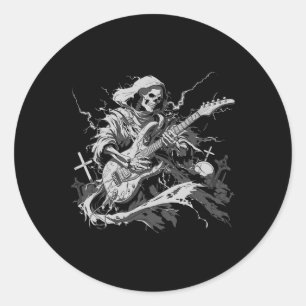 Halloween Skeleton Playing Guitar Rock And Roll Nd Classic Round Sticker