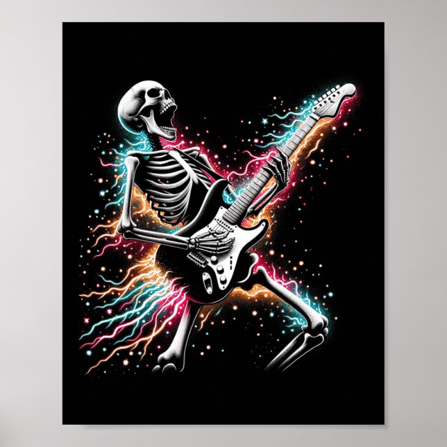 Halloween Skeleton Playing Guitar - Rock And Roll  Poster (Front)