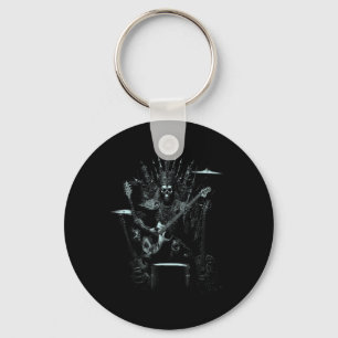 Halloween Skeleton Playing Guitar Throne Rock And Key Ring