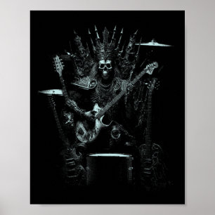Halloween Skeleton Playing Guitar Throne Rock And Poster
