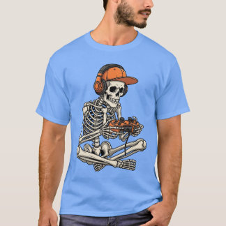 Halloween Skeleton Playing Video Games Gaming Men  T-Shirt