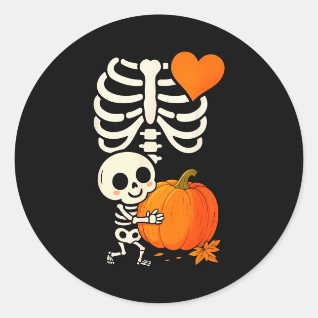 Halloween Skeleton Pregnancy Announcement Soky Mom Classic Round Sticker (Front)