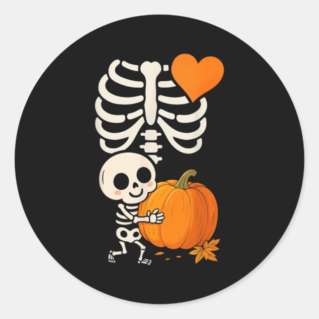 Halloween Skeleton Pregnancy Announcement Soky Mum Classic Round Sticker (Front)