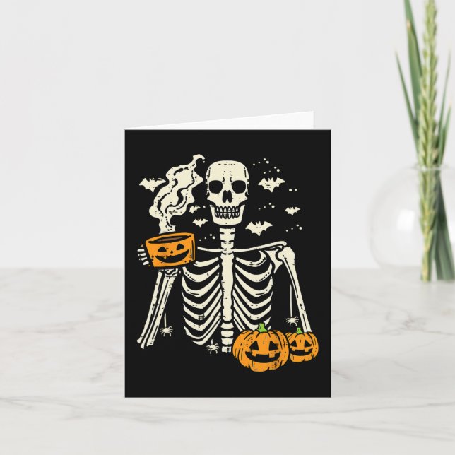 Halloween Skeleton Pumpkin Fall Coffee Fun Costume Card (Front)
