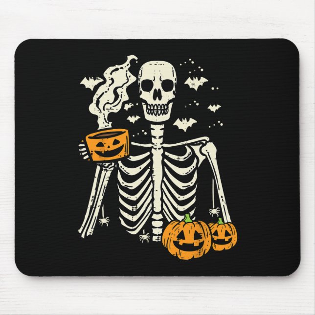 Halloween Skeleton Pumpkin Fall Coffee Fun Costume Mouse Mat (Front)