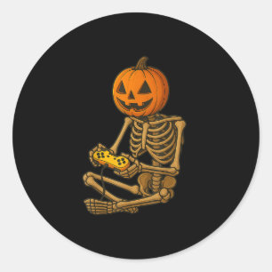 Halloween Skeleton Pumpkin Gamer Video Gaming Men  Classic Round Sticker